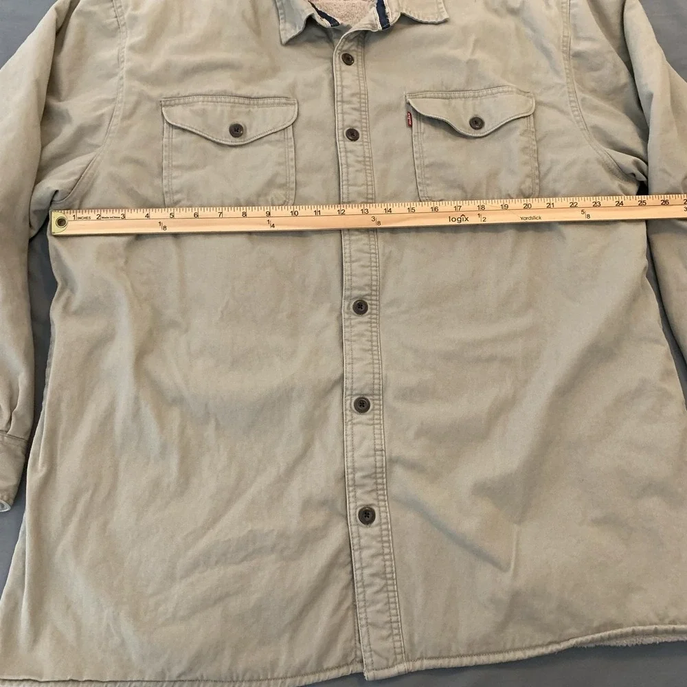Levi's Shirt Jacket Mens 2XL Beige Canvas Sherpa Lined Button Front Workwear - Picture 4 of 7